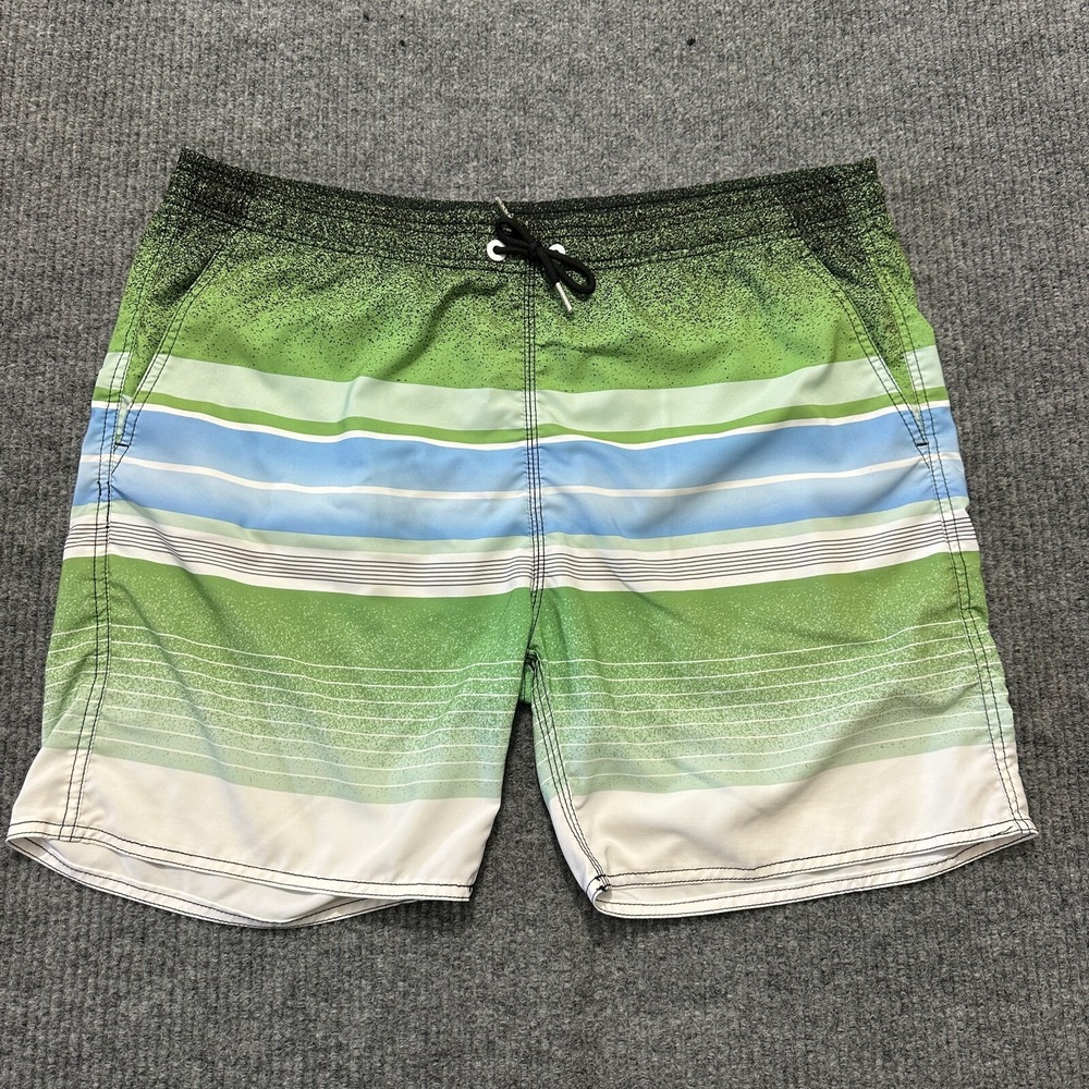 Milankerr Mens Board Shorts Size L Large Green Blue‎ Stripped Swim Trunks